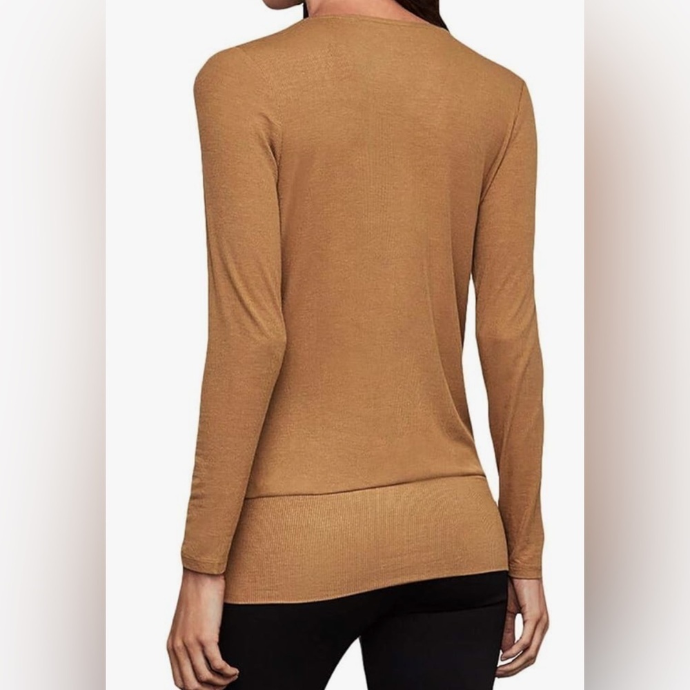 Elegant Tan Wrap ribbed Top - Picture 2 of 12